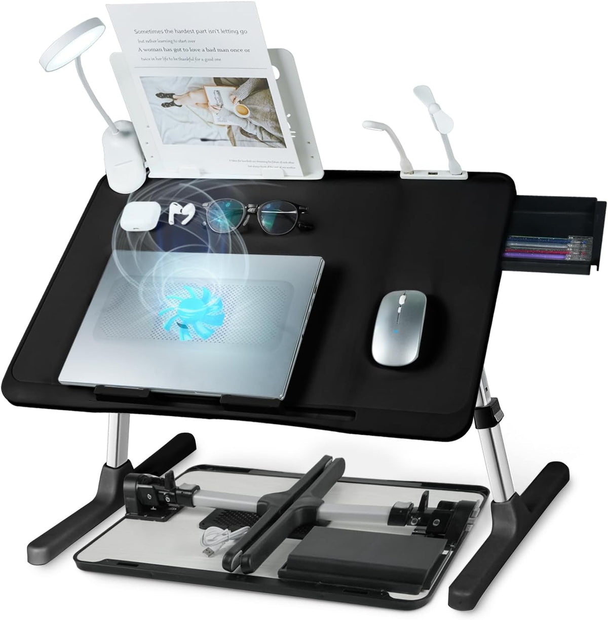 iXTRA Adjustable Laptop Lap Desk with Cooling Fan USB Light for Adults 60x40c...
