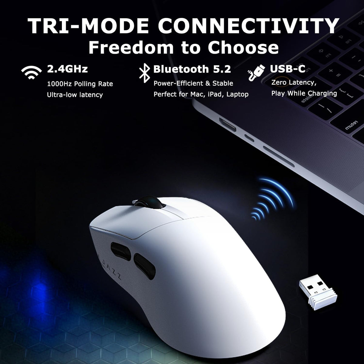 AJ179 V2 Wireless Gaming Mouse, Tri-Mode 2.4G/Bluetooth/Wired, 800mAh Battery...