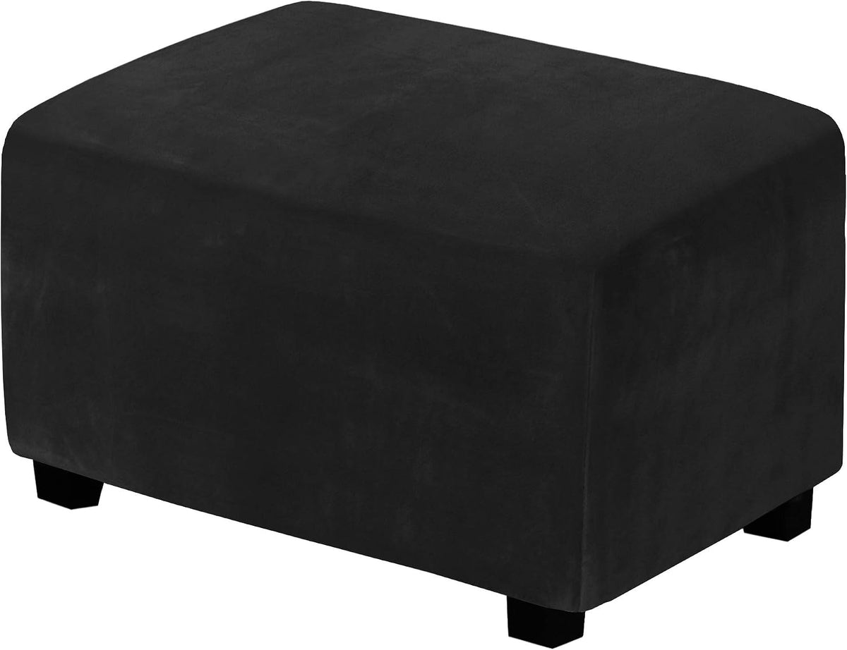 H.VERSAILTEX Velvet Stretch Rectangle Ottoman Slipcover, X-Large, Black