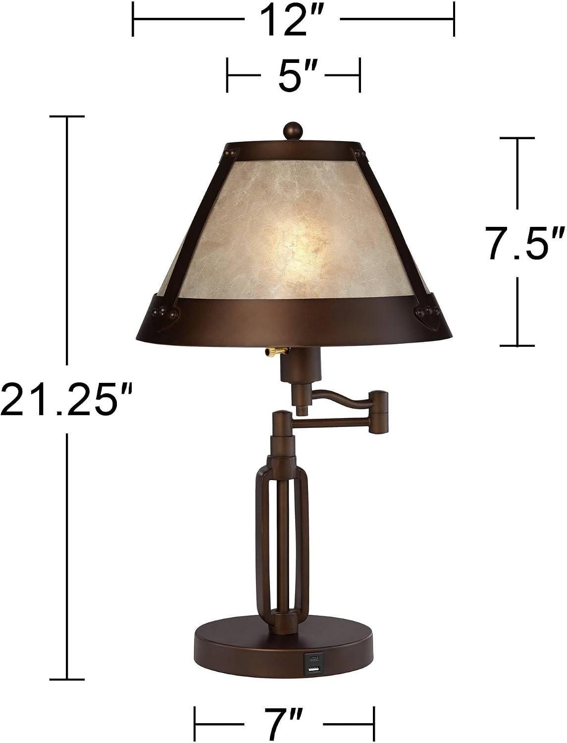 Samuel 21 1/4" High Bronze Brown Desk Lamp USB Mica Shade Swing Arm