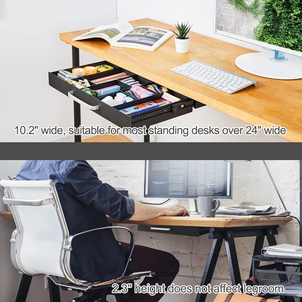 GOME Large Size Under Desk Slide out Pencil Drawer with Adjustable Space Divi...