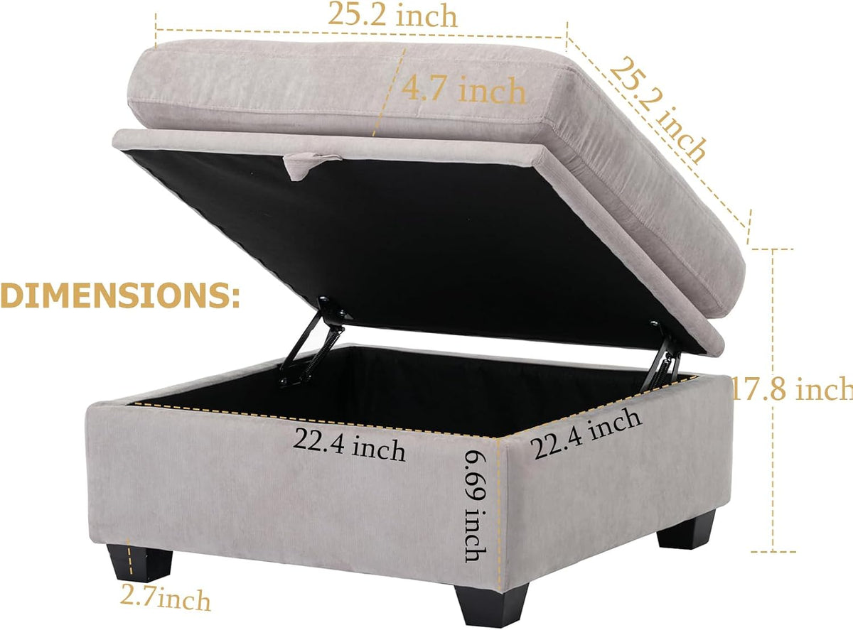 asunflower Ottoman with Storage for Couch 25.2" Square Storage Ottoman F...