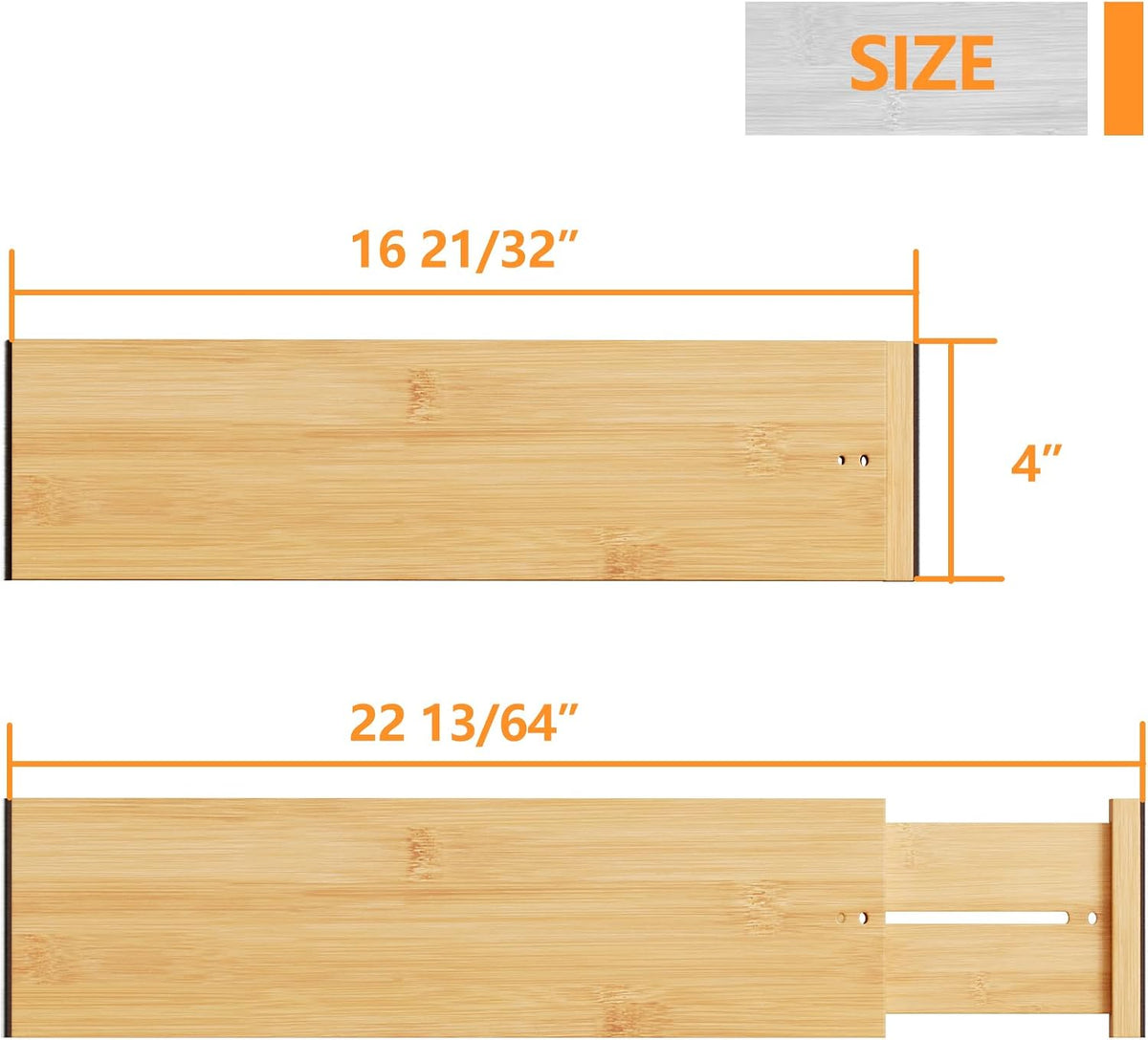 BAMEOS Bamboo Expandable Drawer Dividers – Fits 16.65"–22" Drawers,...