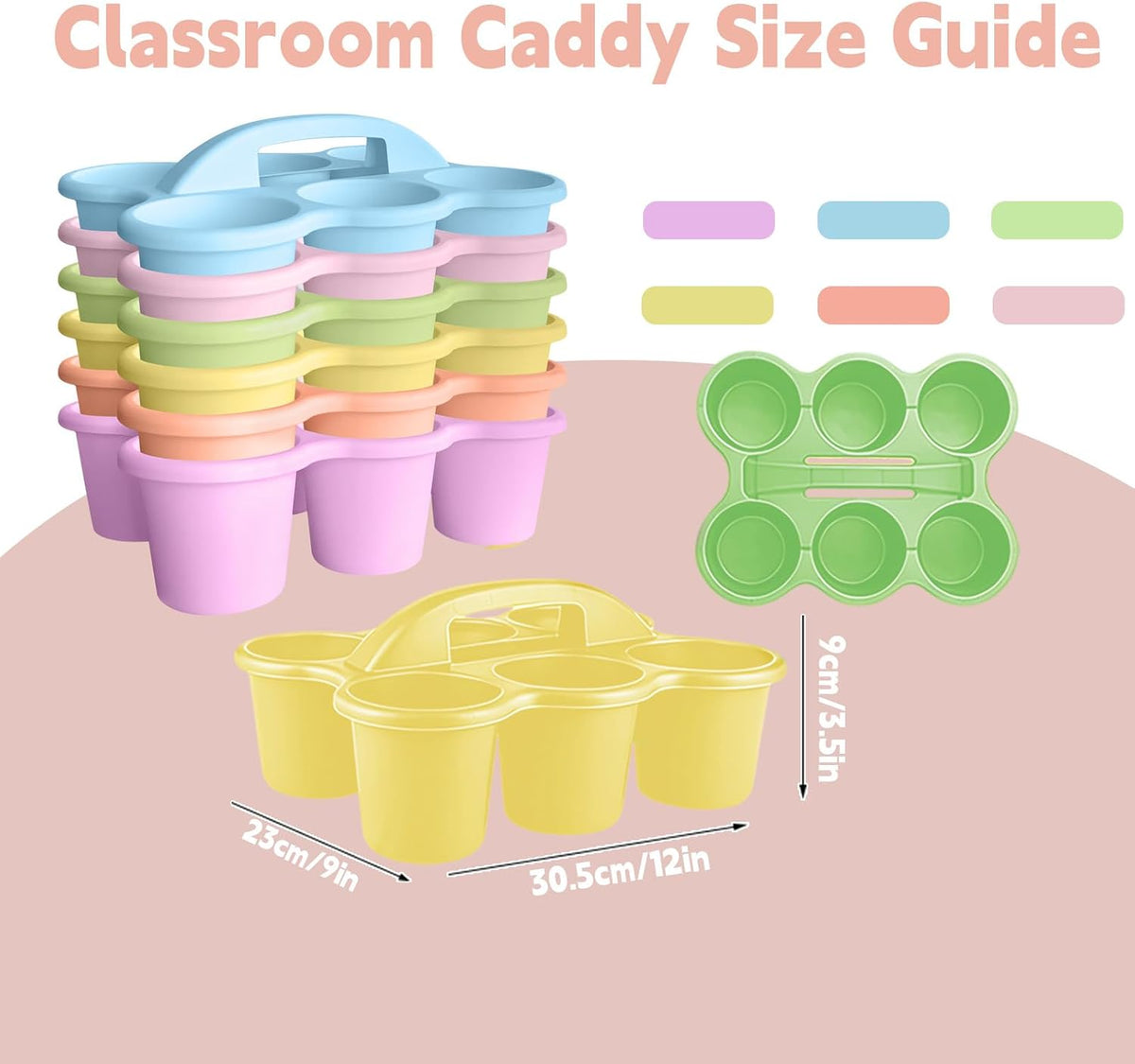 6 Pack Classroom Caddy Organizer with Handle Pastel Plastic Table Caddy 6 Com...
