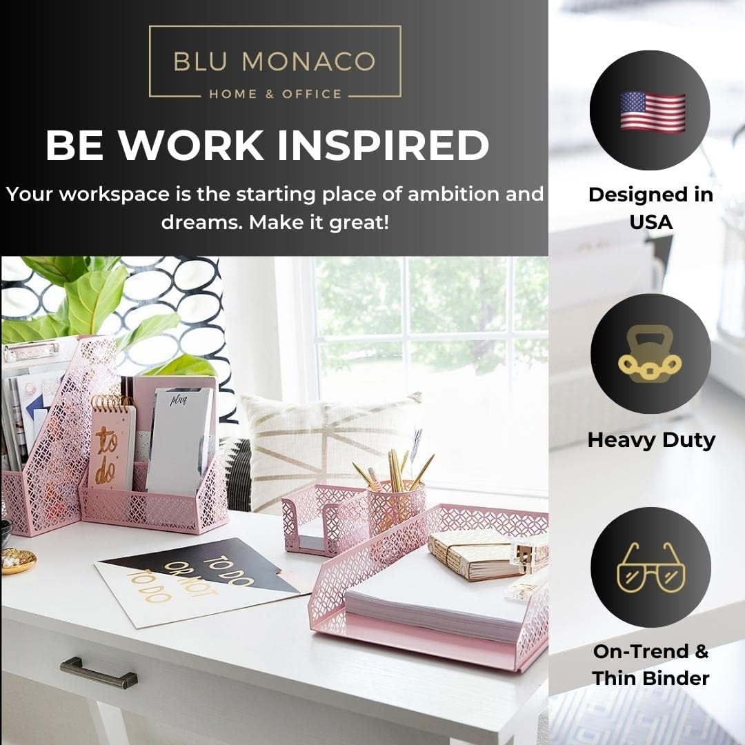 BLU MONACO Pink Desk Organizer Set | 6-Piece Metal Desktop Accessories | Mail...