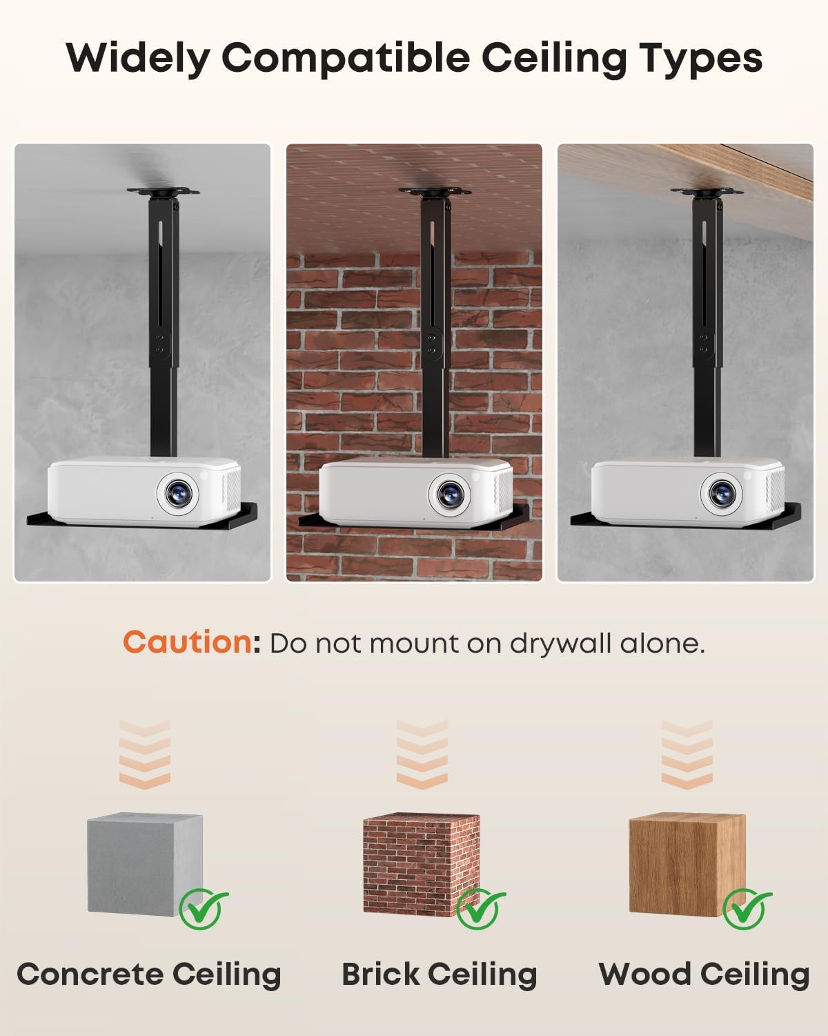 PUTORSEN Universal Projector Ceiling Mount with Tray & 360° Swivel Arm