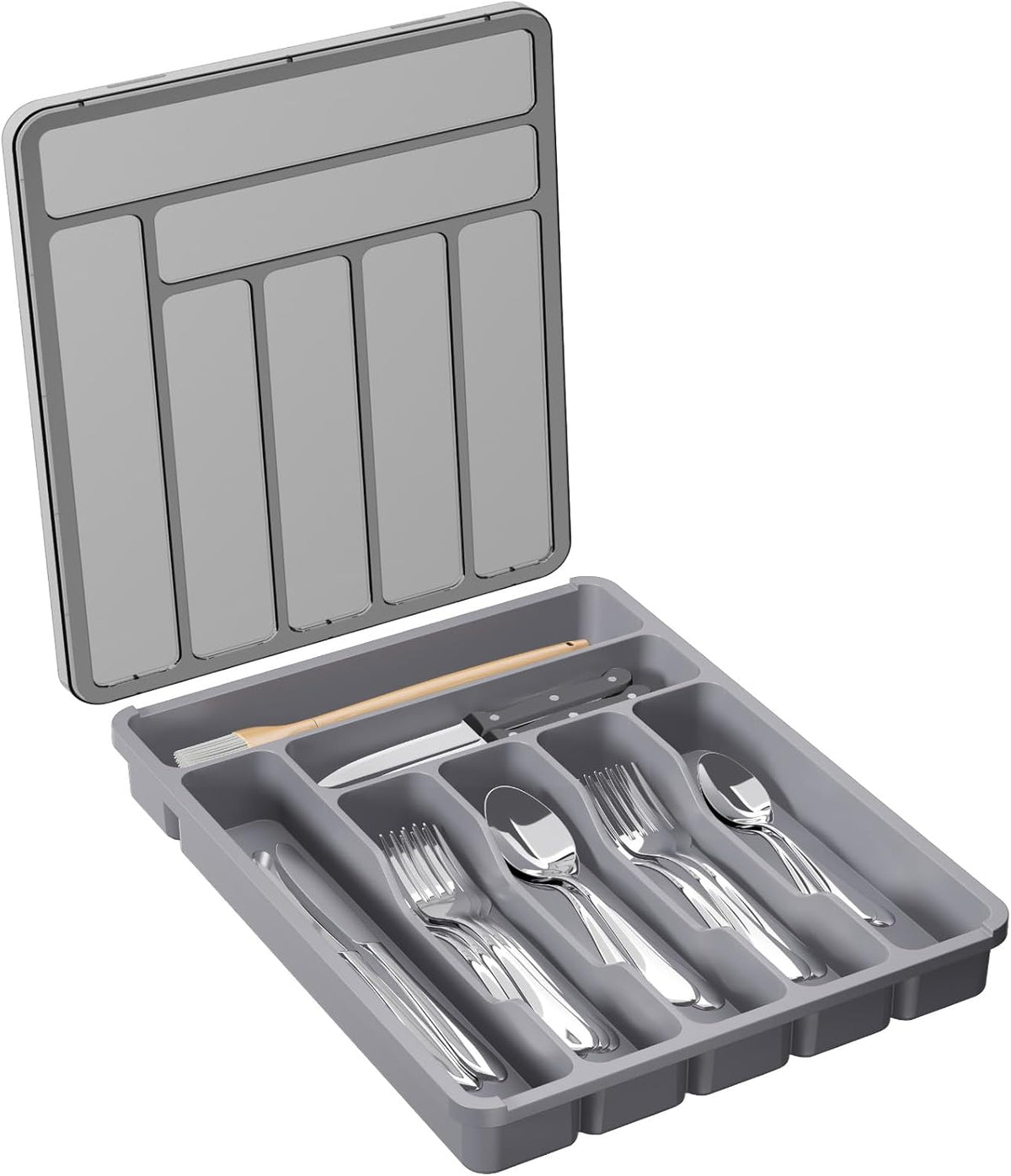 Lifewit Silverware Organizer with Lid, Covered Utensil Tray, 11.3x14.4