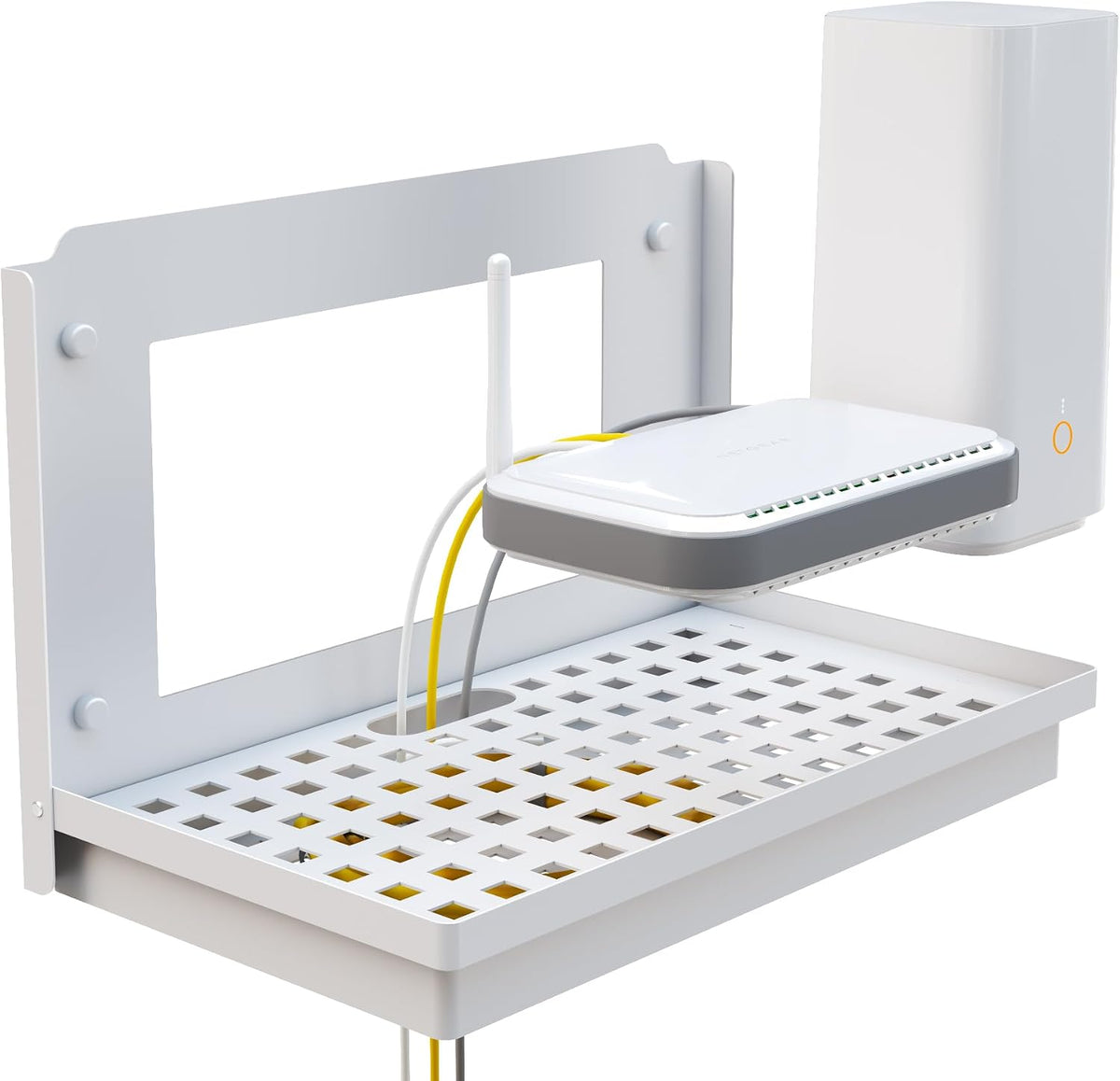 VICSKY 14-inch Wall Mount Router and Modem Shelf with Cable Management