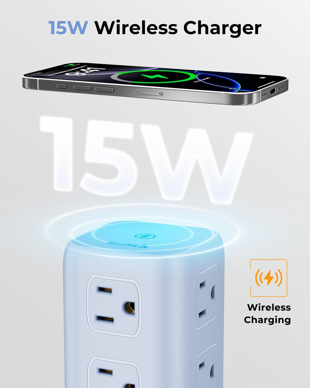 Blue Power Strip with 12 Outlets 4 USB (1 USB C), 6.5Feet Extension Cord with...
