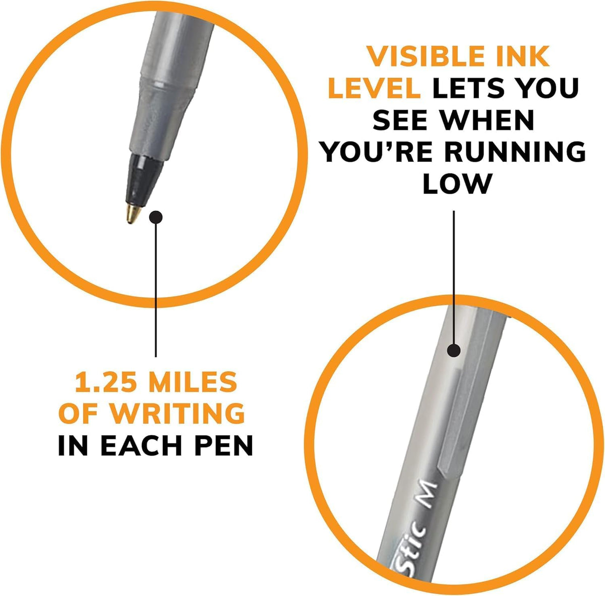BIC Round Stic Xtra Life Ballpoint Pens, 1mm, Black Ink Pens, 300 Pack