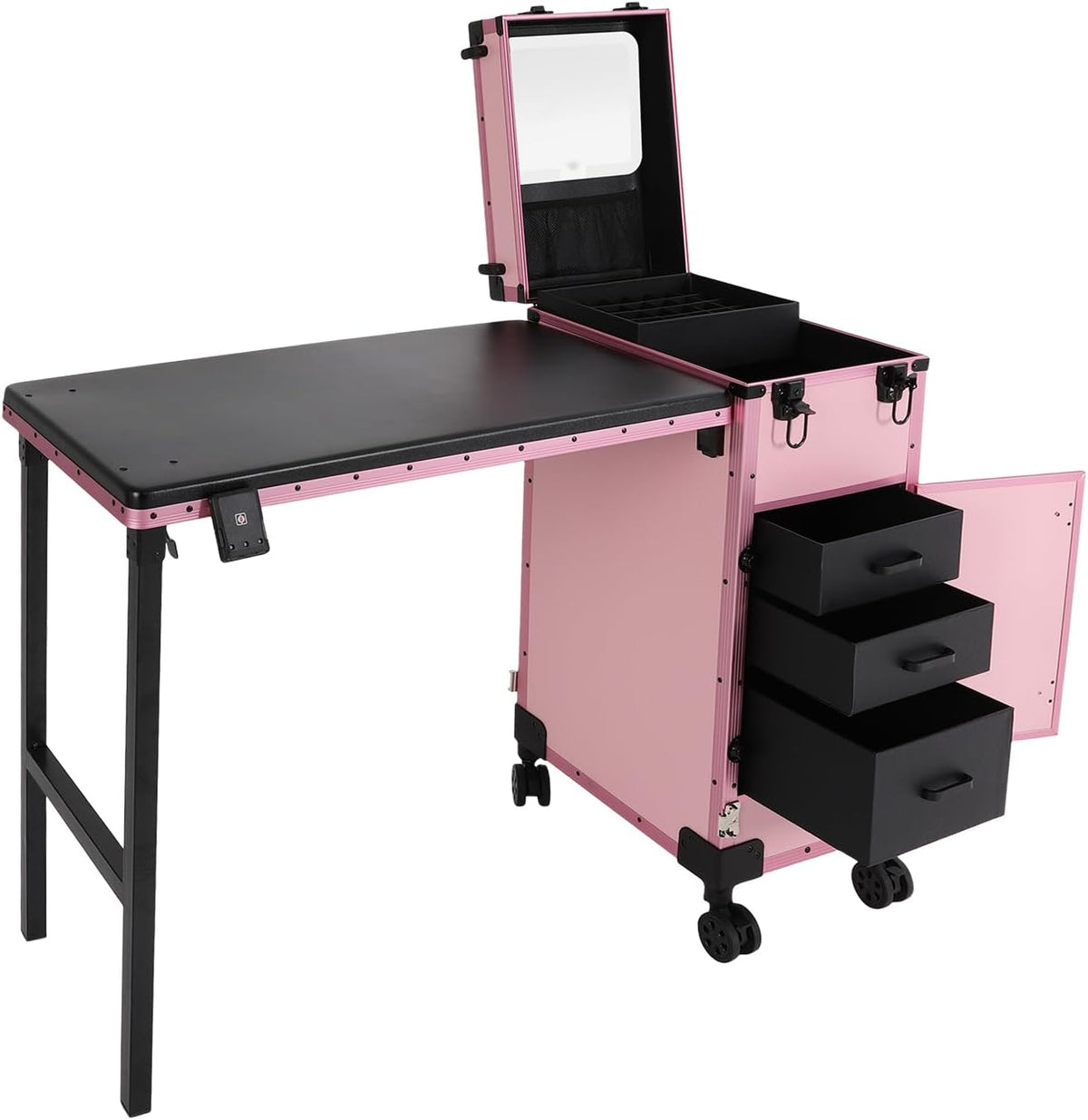 Professional Rolling Makeup Case, Foldable Nail Tables, Portable Manicure Tab...
