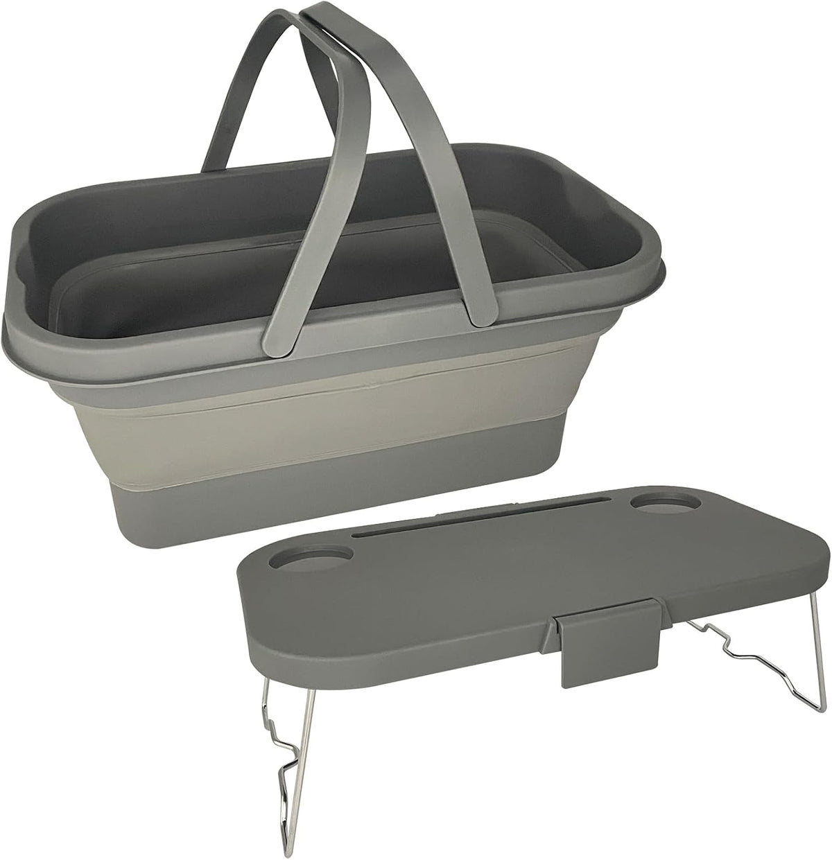 Foldable Camping Basket with Table Grey