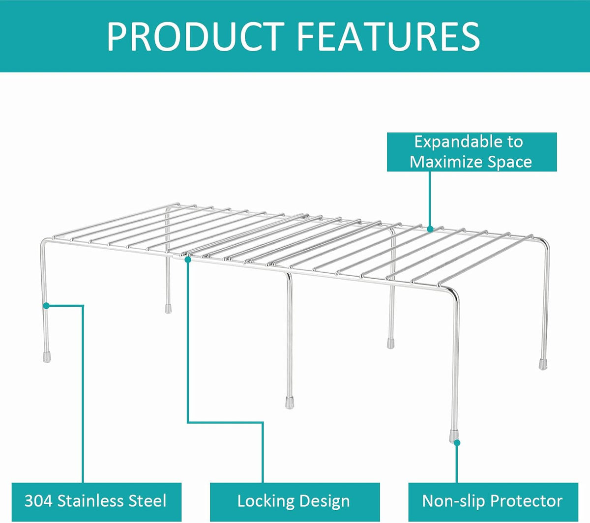 Expandable Cabinet Shelf Rack, Stainless Steel Adjustable Kitchen Countertop ...