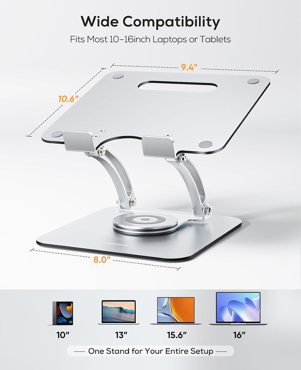 Nulaxy 360° Rotating Laptop Stand for Desk, Dual Foldable Design, Silver
