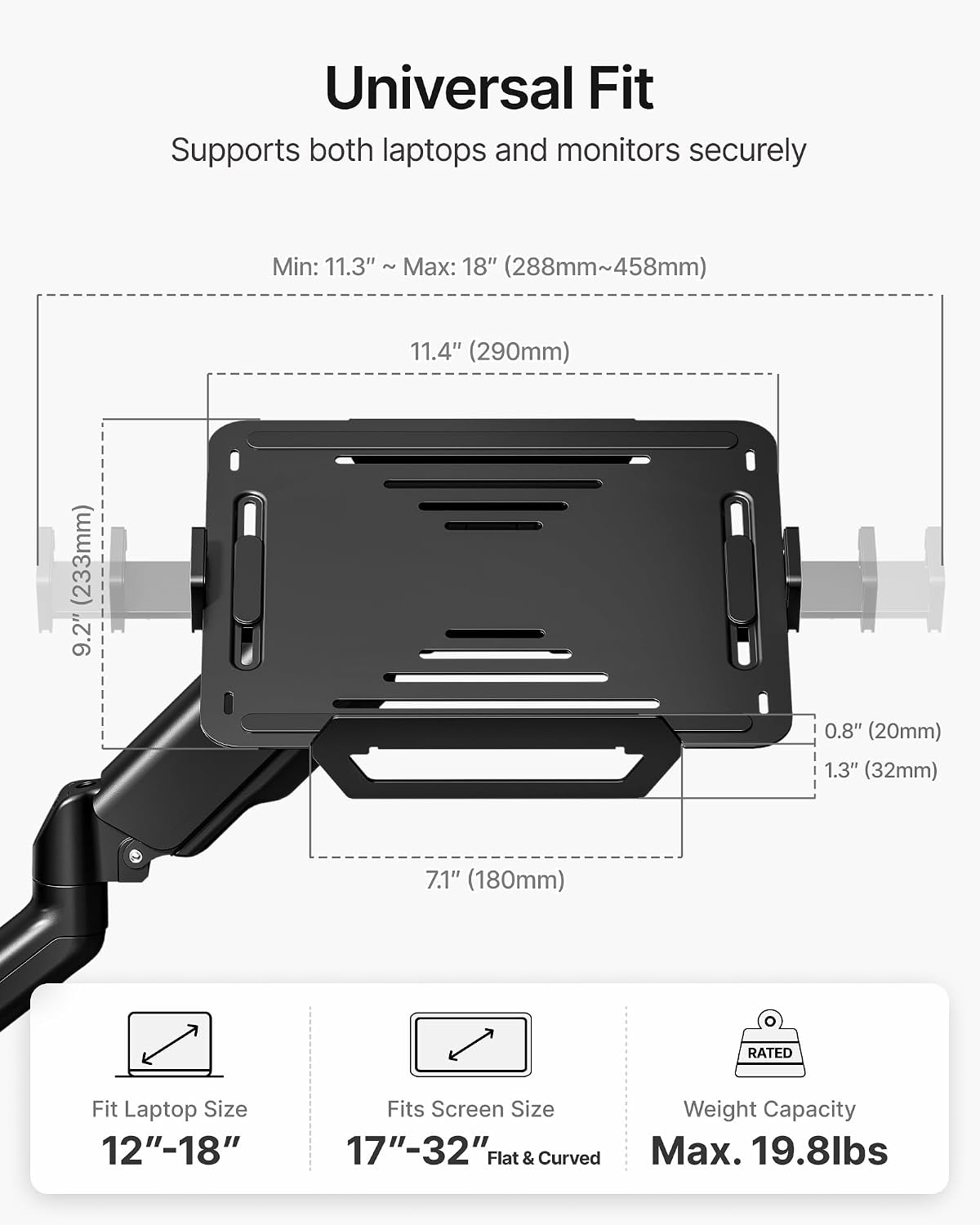 monTEK 2-in-1 Laptop Wall Mount, Fits 12–18" Laptops & 32" Moni...