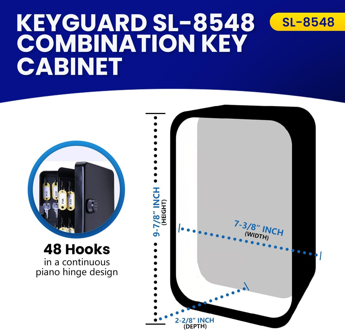 KeyGuard SL-8548 Combination Key Cabinet, 48 Hook, Black Finish