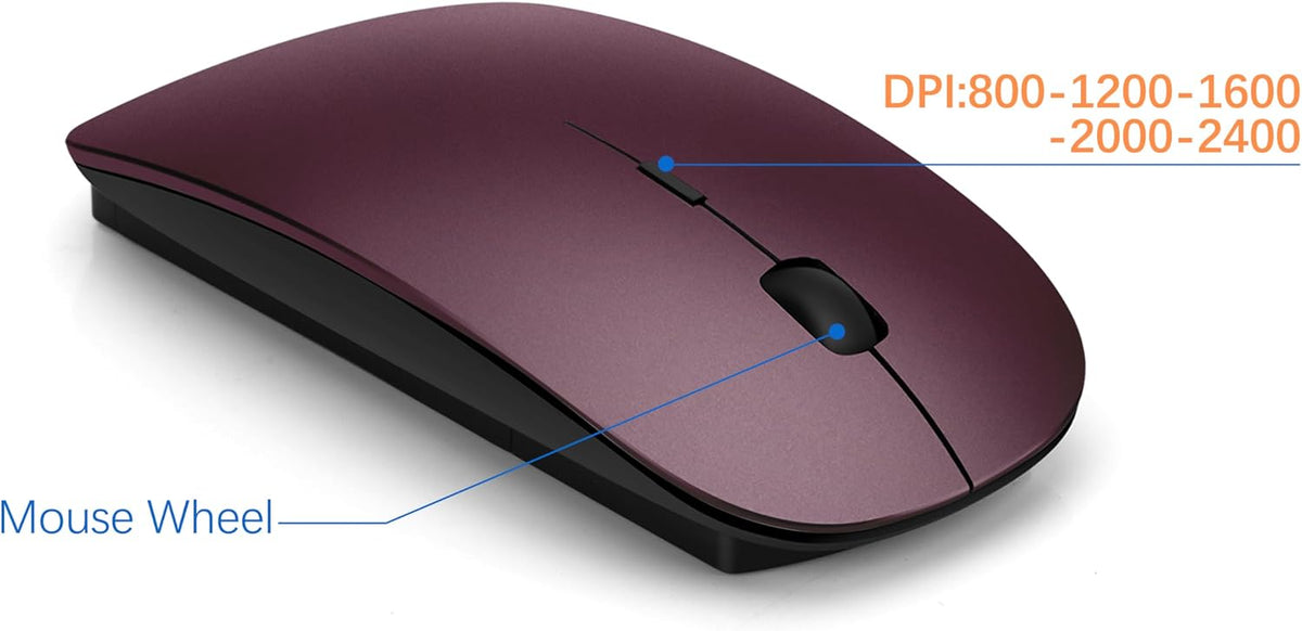 Wireless Keyboard and Mouse Ultra Slim Combo, TopMate - Wine Black