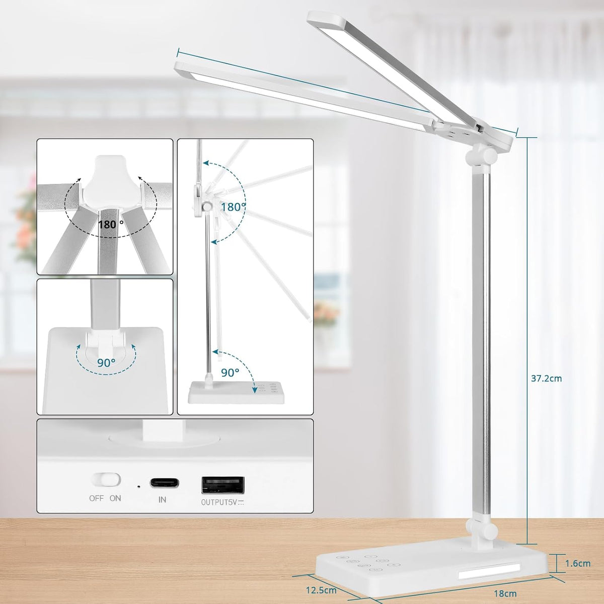 Semlos LED Desk Lamps for Home Office Dual Head Foldable Computer Desk Lamp