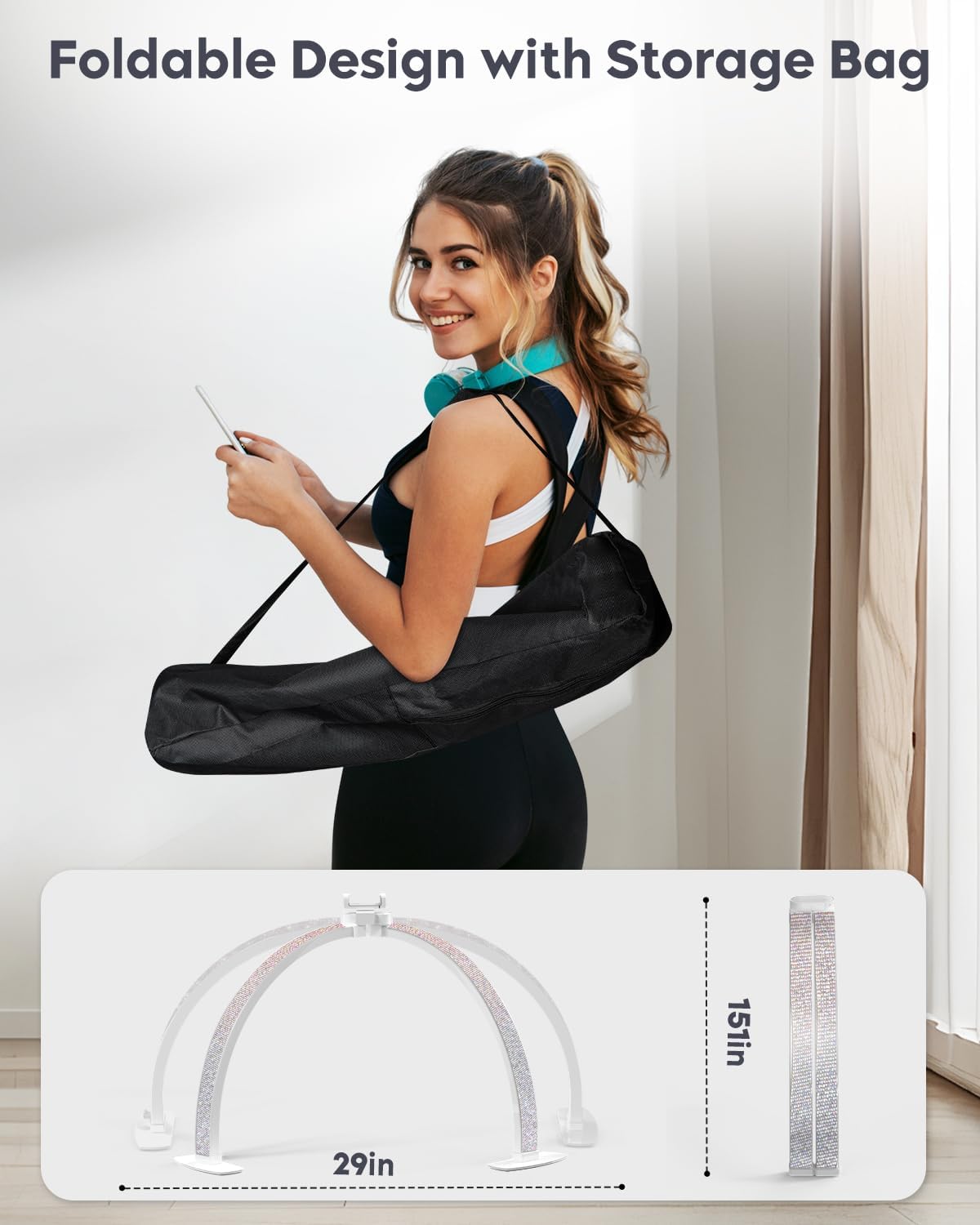 UBeesize 29" Foldable Half Moon Nail Desk Lamp with Phone Holder