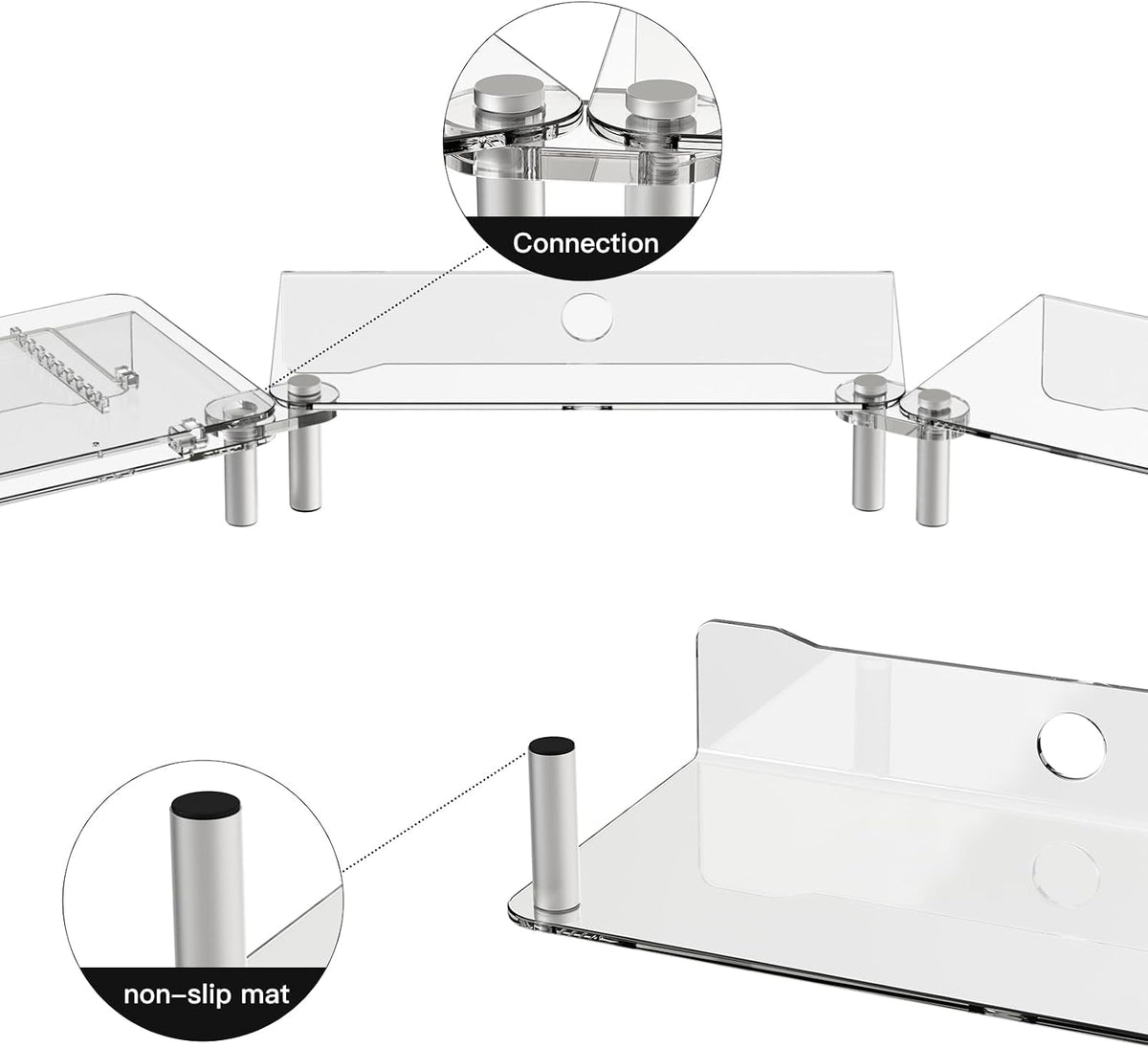 Clear Acrylic Dual Monitor Stand Riser,Laptop Riser Adjustable to 8 Angles