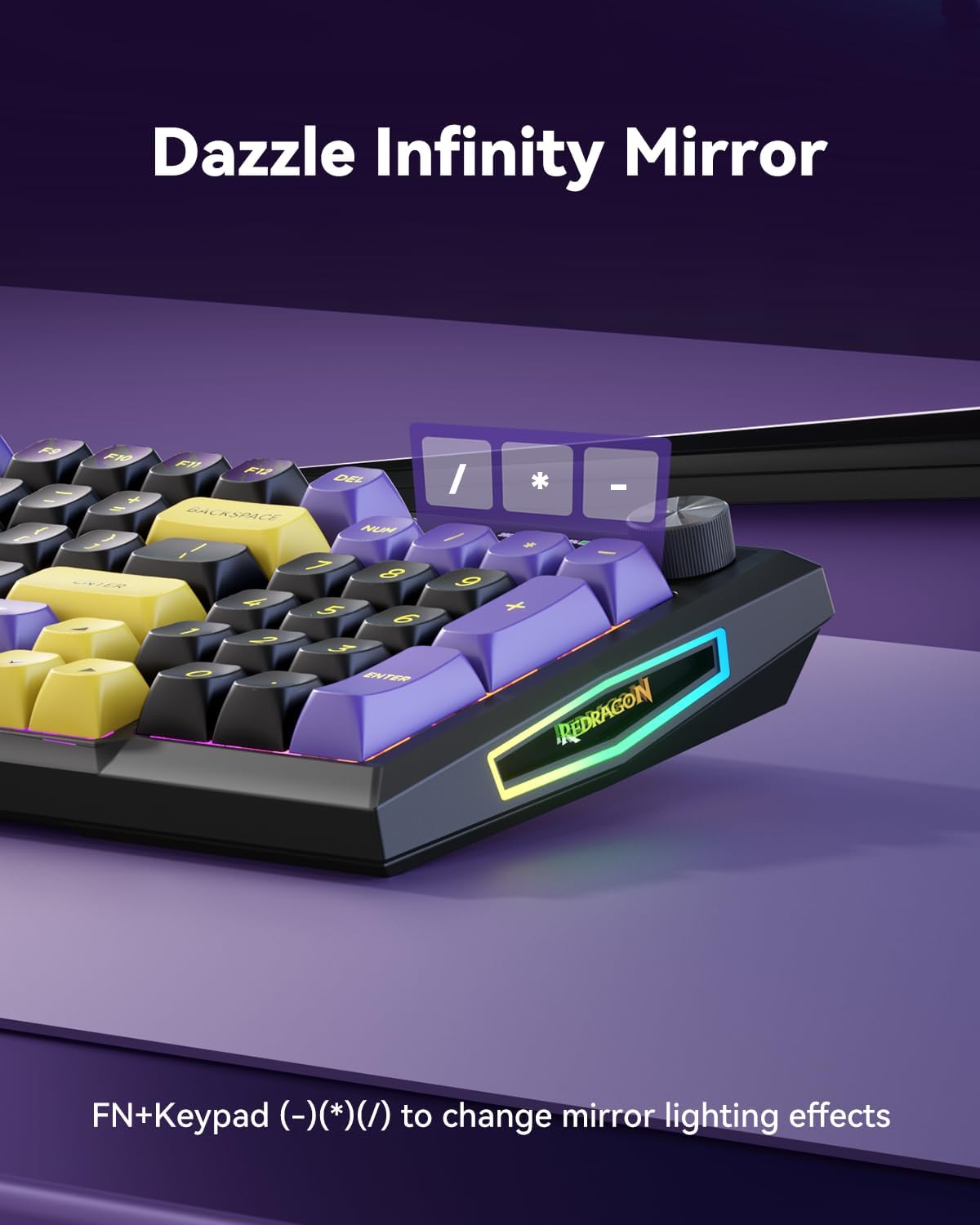 Redragon K725L Wireless Mechanical Keyboard with Screen and Knob, Purple