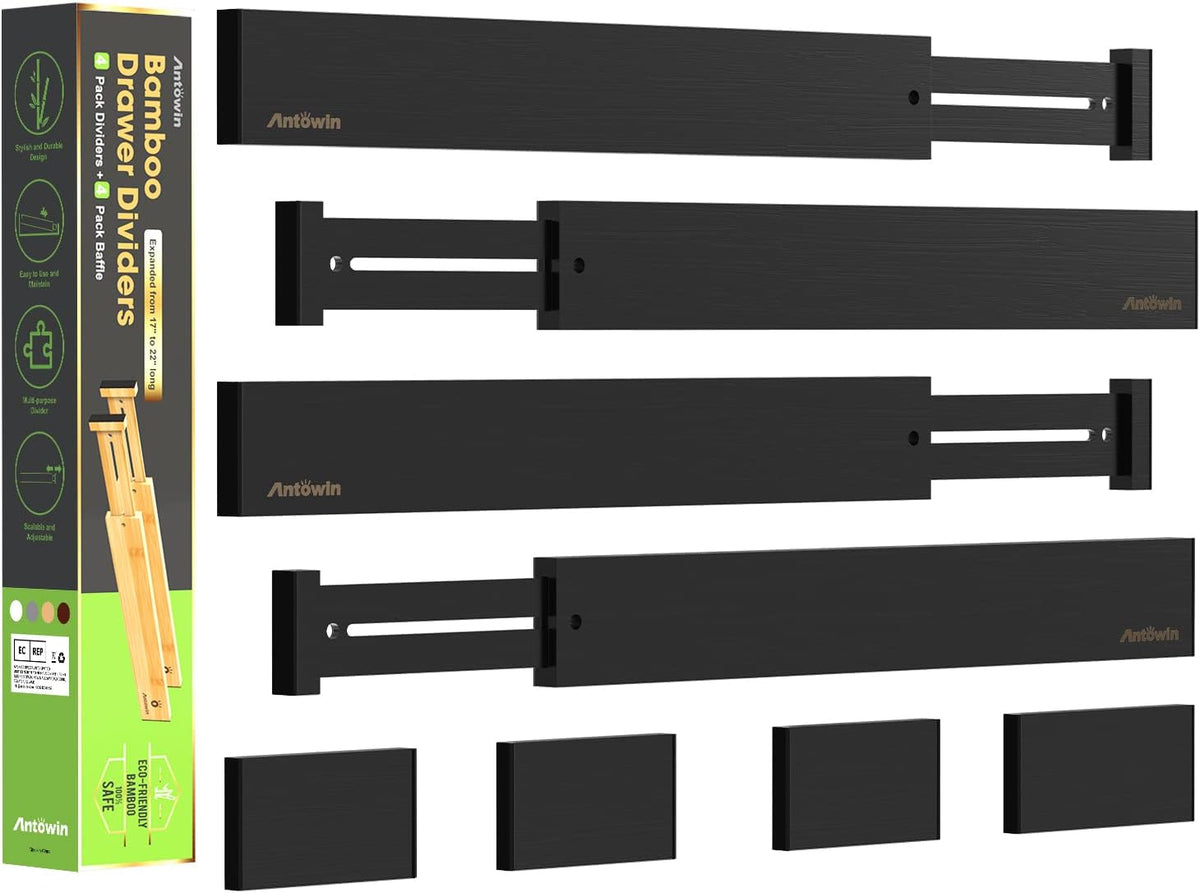 ANTOWIN Bamboo Drawer Dividers Organizers, Expandable Drawer Separators Split...