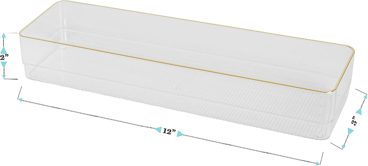 Martha Stewart Kerry Stackable Desk Drawer Organizers, Clear/Gold, 6-Pack