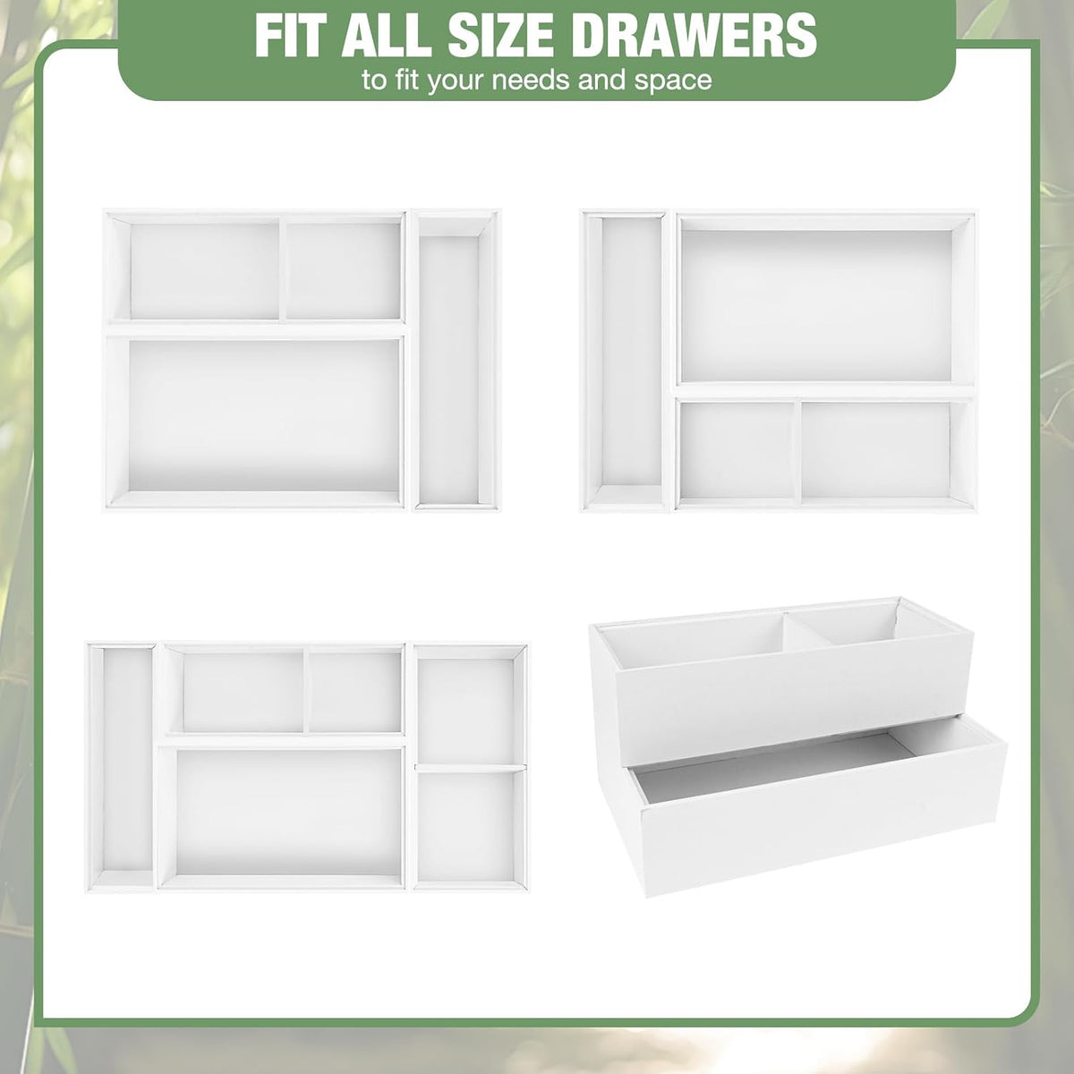 Bamboo Drawer Organizer,5 PCS White Bathroom Tray&Desk Organizers and Sto...