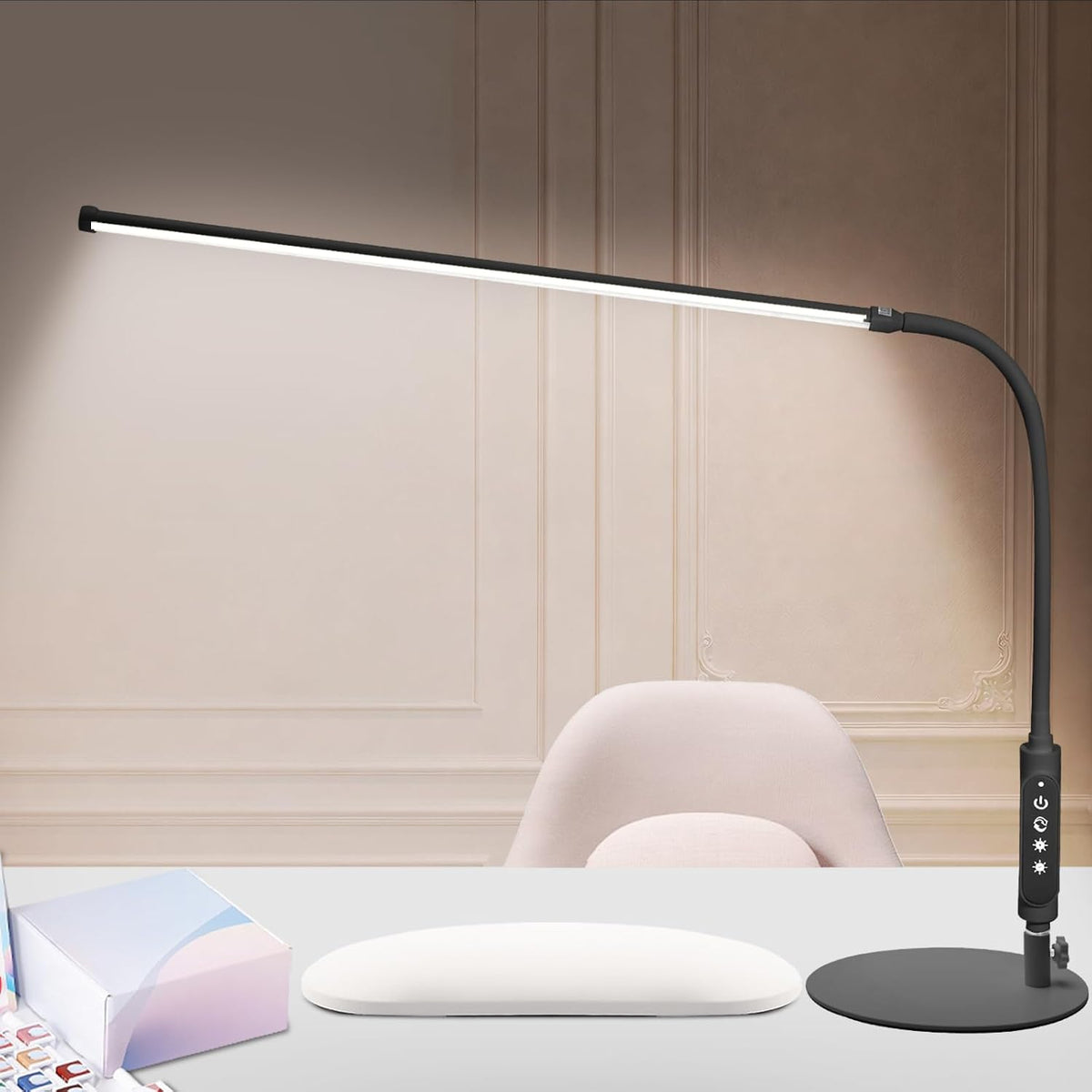 CGBE LED Desk Lamp, 23.6" Nail Light for Desk with Adjustable Gooseneck