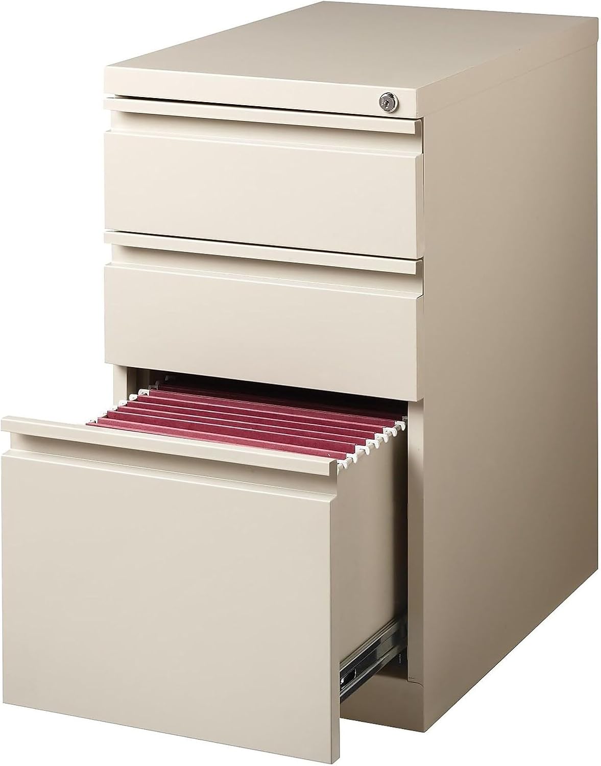 STAPLES Mobile Pedestal File Cabinet, 3-Drawer, Putty, Wheels