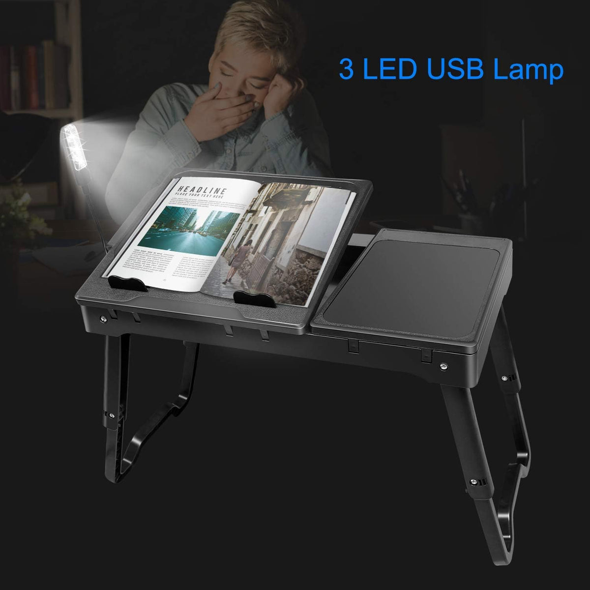 Imountek Adjustable Laptop Table with Cooling Fans, Mouse Pad, and LED Light ...