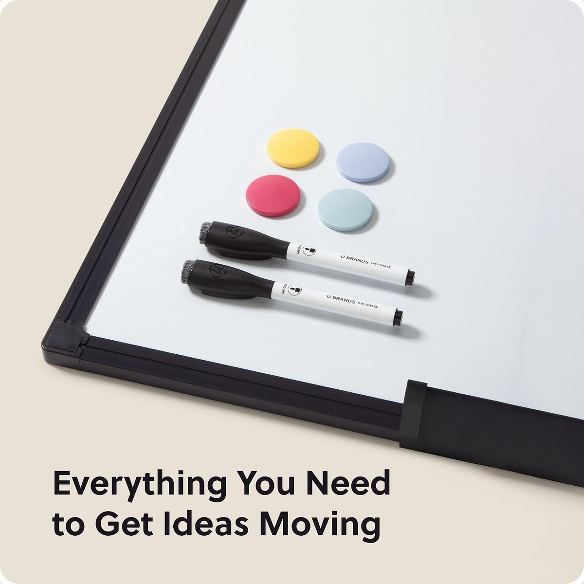 U Brands 24" x 36" Magnetic White Board with Markers, Black Metal F...