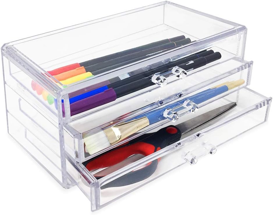 Isaac Jacobs Clear Acrylic 3-Drawer Stackable Jewelry Organizer, Cosmetic &am...
