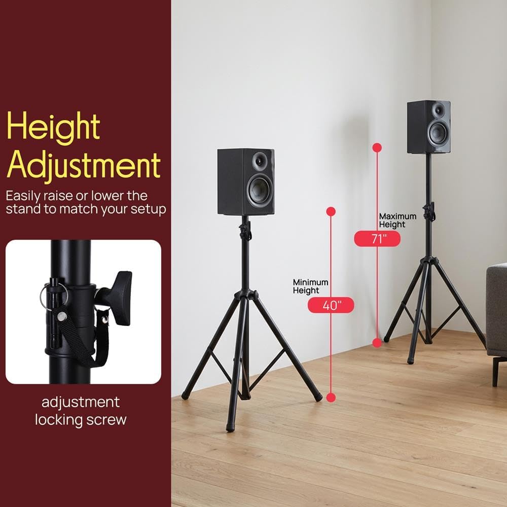 Pyle Universal Speaker Stand 2-Pack – Heavy Duty Tripod Mount Holder Set, Hei...