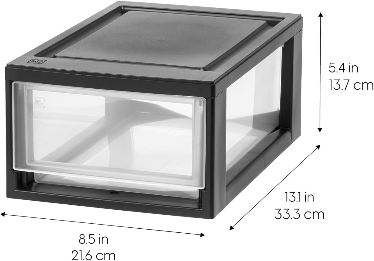 IRIS USA 4-Pack, 6 Qt. Small Stacking Drawer Storage Organizer, Black