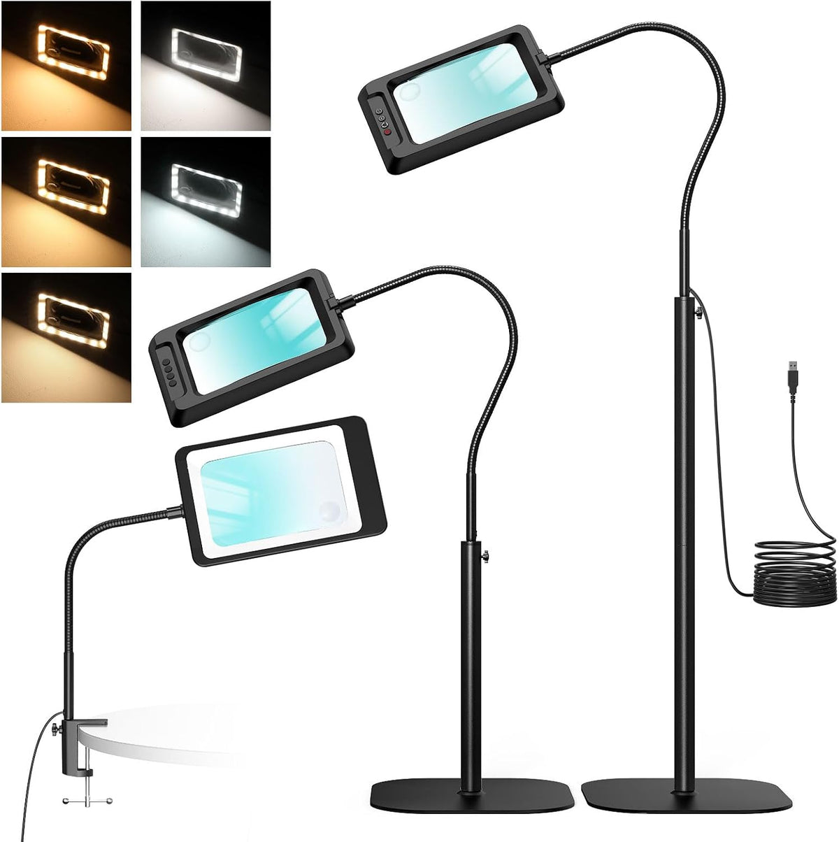 MoKo 10X Floor Magnifying Glass with Light and Stand, Extra Large Lens
