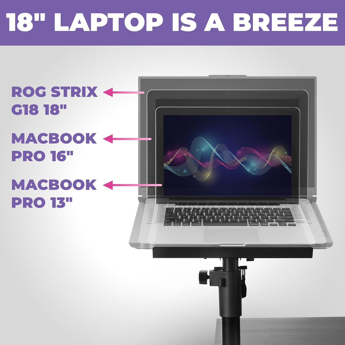Liquid Stands Laptop Desk Mount for Piano, Keyboard & DJ Workstations - 9...