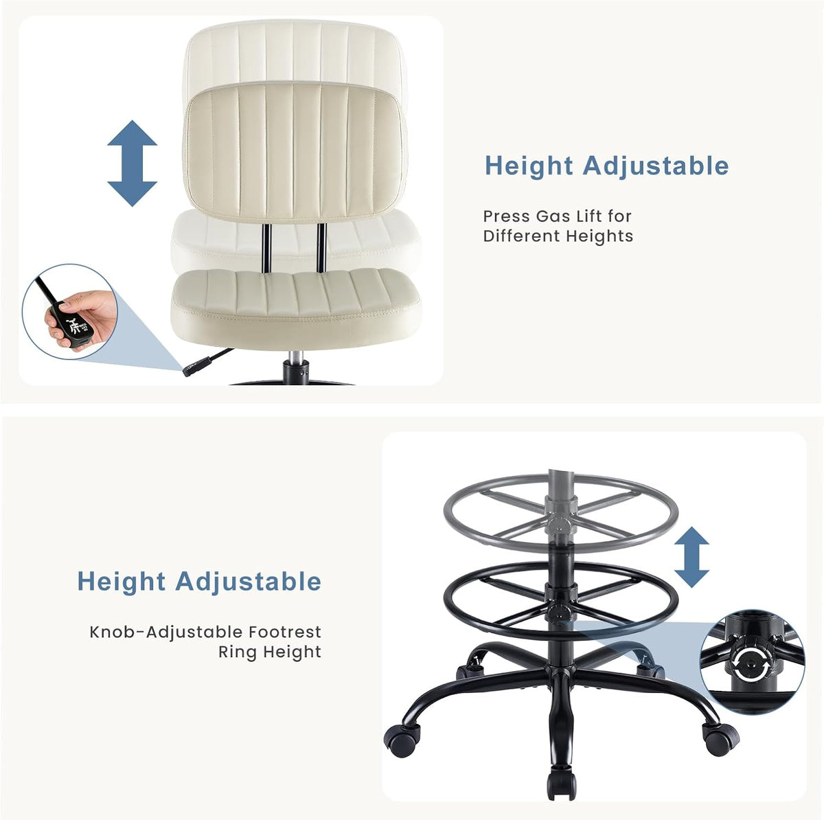DUMOS Armless Drafting Chair, Standing Desk Chair, Rolling Stool