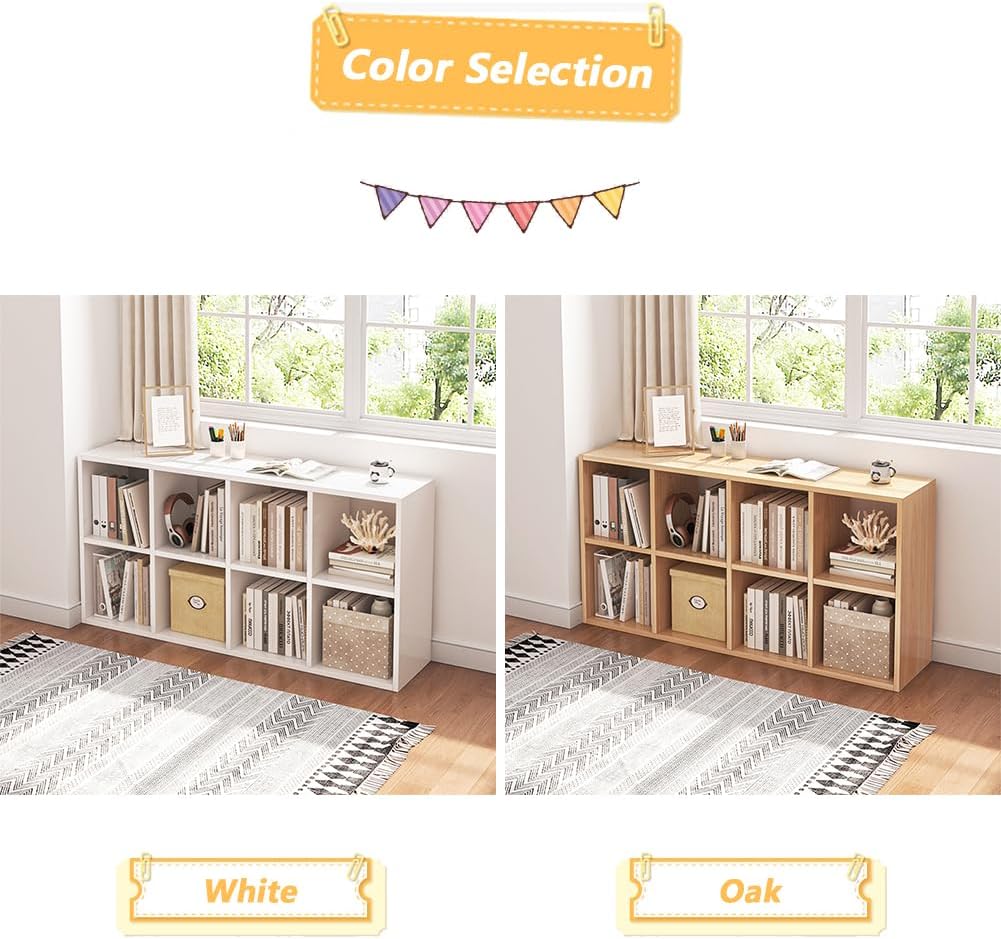 NELYE 8 Cube Organizer Bookcase Oak Open Shelf