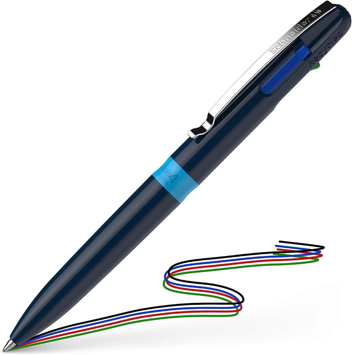 Schneider Take 4 Ballpoint Pen M (Medium), Refillable + Retractable, Dark Blu...