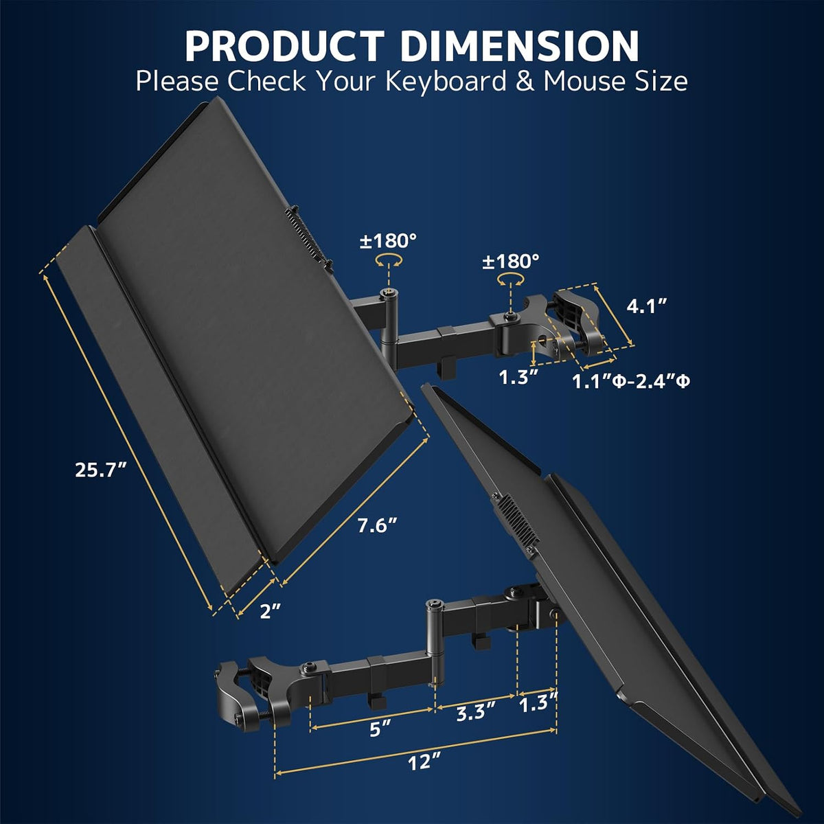 Pole Mount Keyboard Tray - Universal 26 Inch Platform for Keyboard and Mouse,...