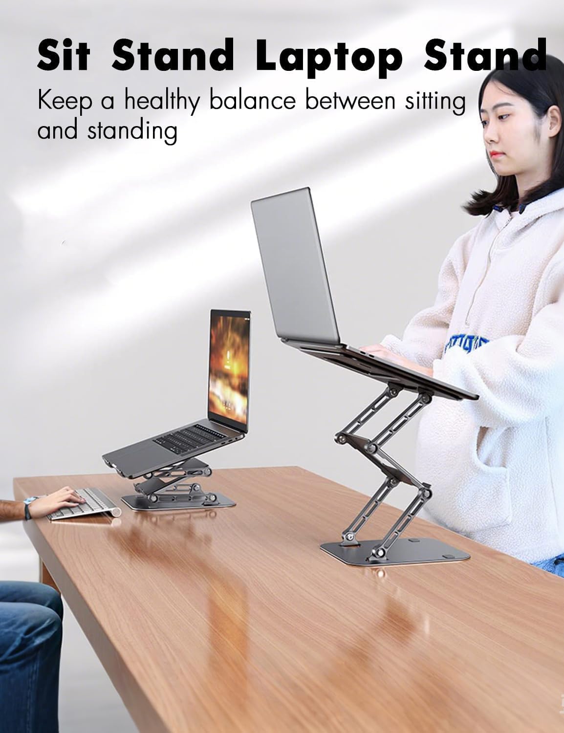 Adjustable Laptop Stand with 360°,3-Tier Ergonimic Foldable Sitting/Standing ...