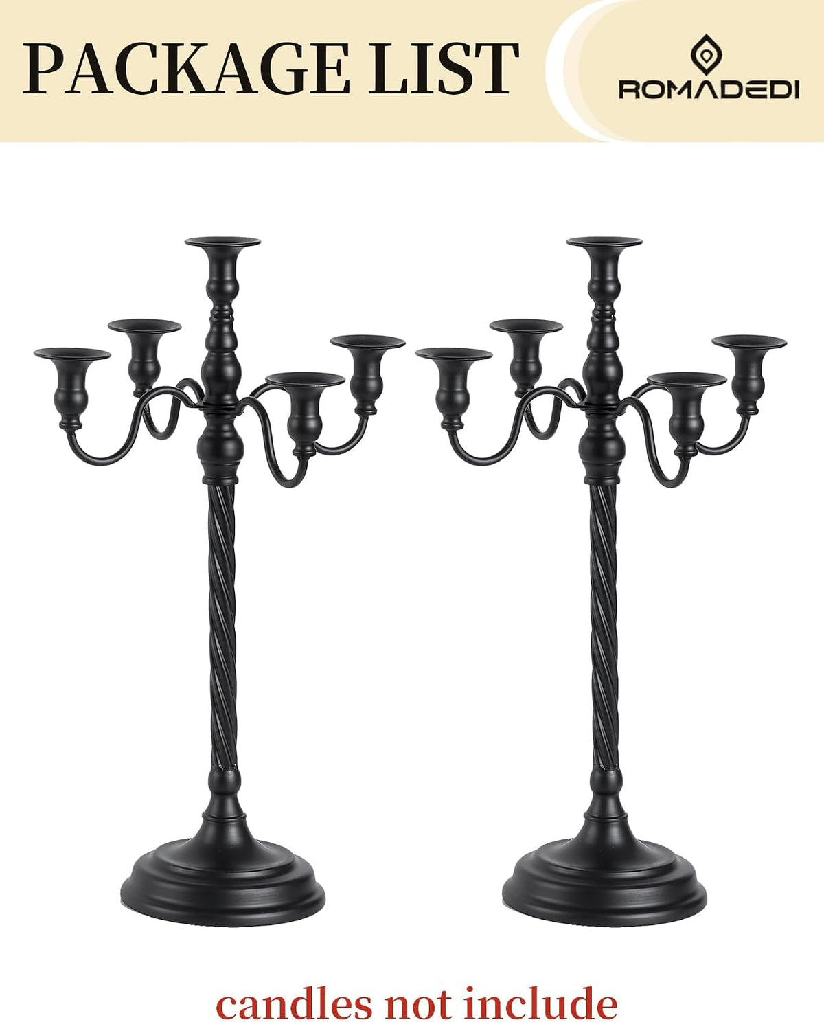 Romadedi Black Halloween Candle Holder: 2pcs 22-Inch Tall Candelabra