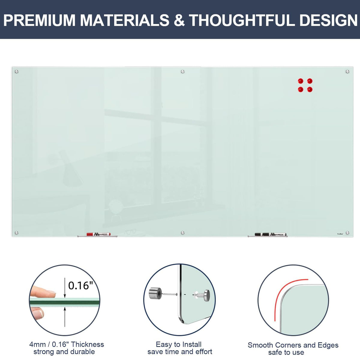 Glass Whiteboard 96x48 Large Magnetic White Board Dry Erase Board for Wall