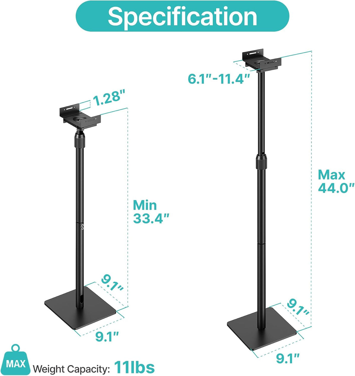 Pegzone Height-Adjustable Speaker Stands Pair, Black