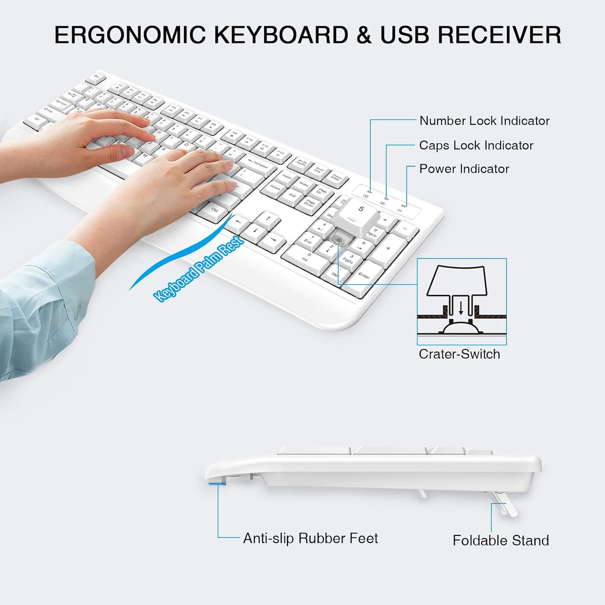 QUASIO Wireless Keyboard Mouse Combo, Windows & Mac Compatible (White)