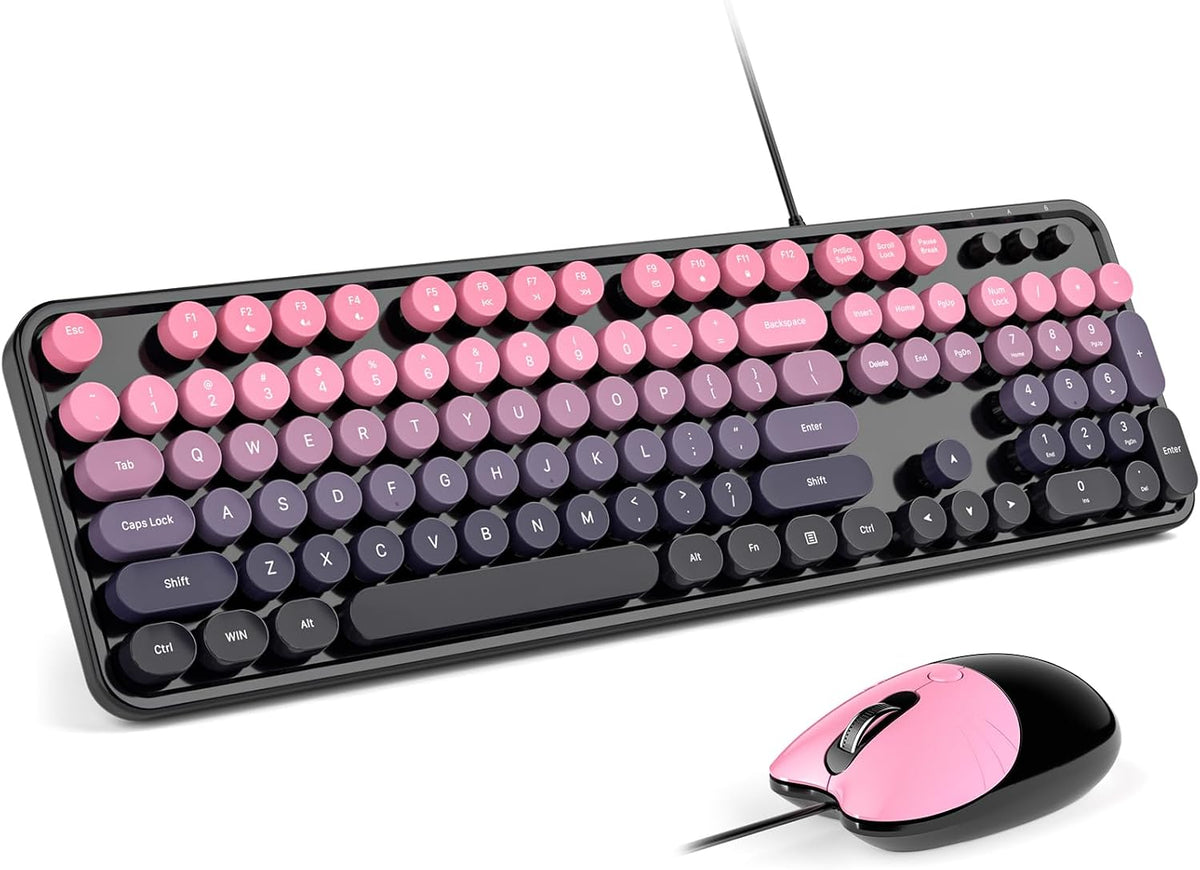 MOFII Wired Retro Typewriter Keyboard and Mouse Combo, Full Size USB Plug &am...