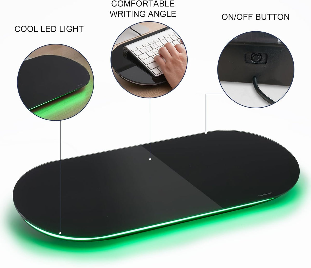 TSJ OFFICE Glass Desktop Whiteboard - 17 X 7 Inches Black Board Green Light