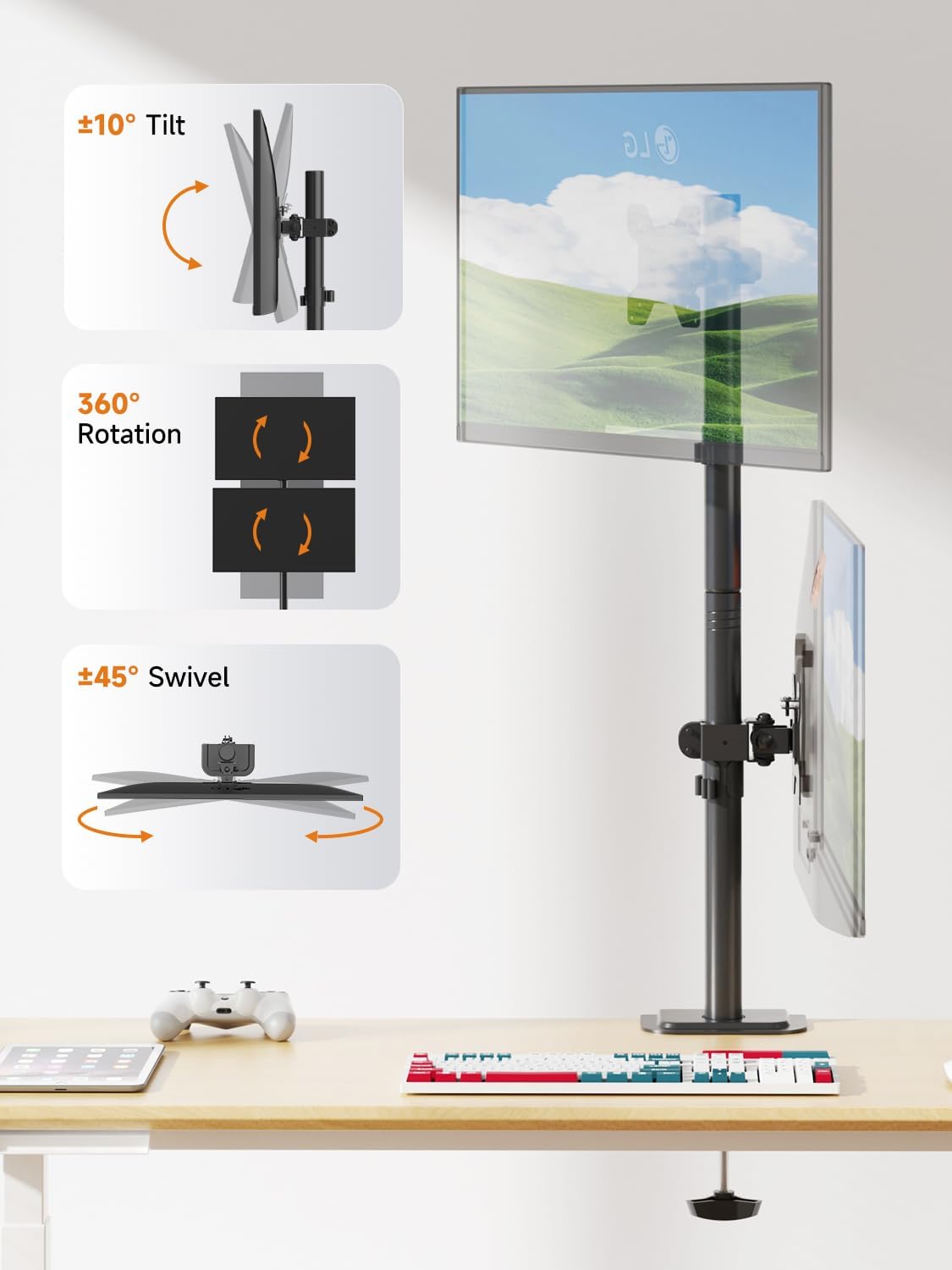 Bracwiser Dual Vertical Fully Adjustable Monitor Arm Stand Mount Fits Two Scr...