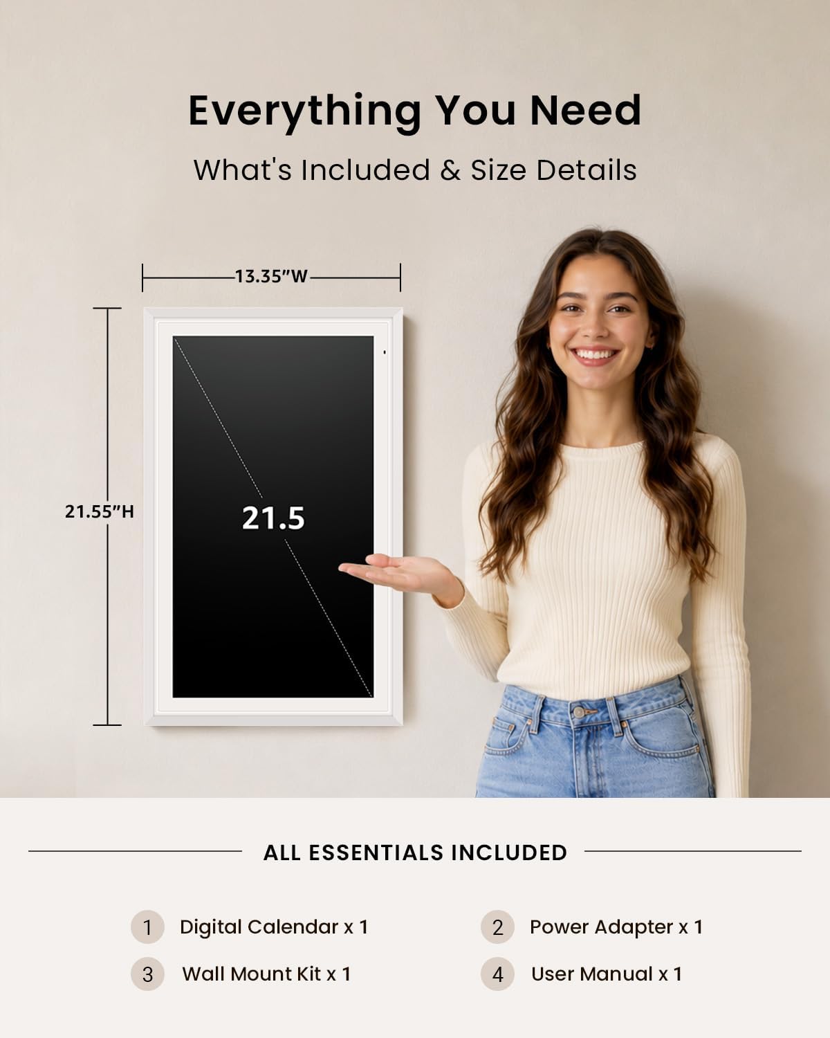 Apolosign 21.5-inch Digital Calendar, No-Subscription, Smart Wall Planner wit...
